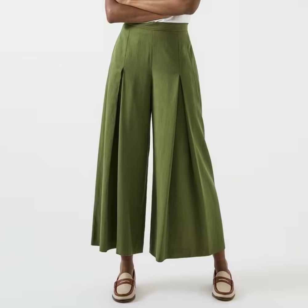 LK Bennett Frances Dark‎ Green Linen Trouser Straight Leg Cropped Size 12